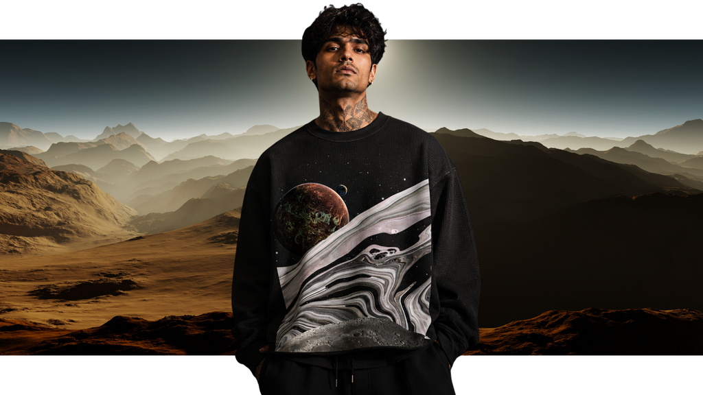 LUNAR WAFFLE KNIT OVERSIZED FULL-SLEEVE T-SHIRT
