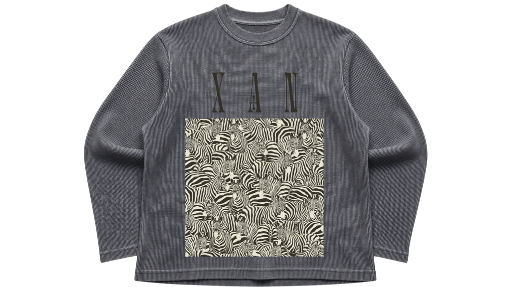 XAN PATTERN ACIDWASH WAFFLE KNIT OVERSIZED FULL SLEEVE T SHIRT