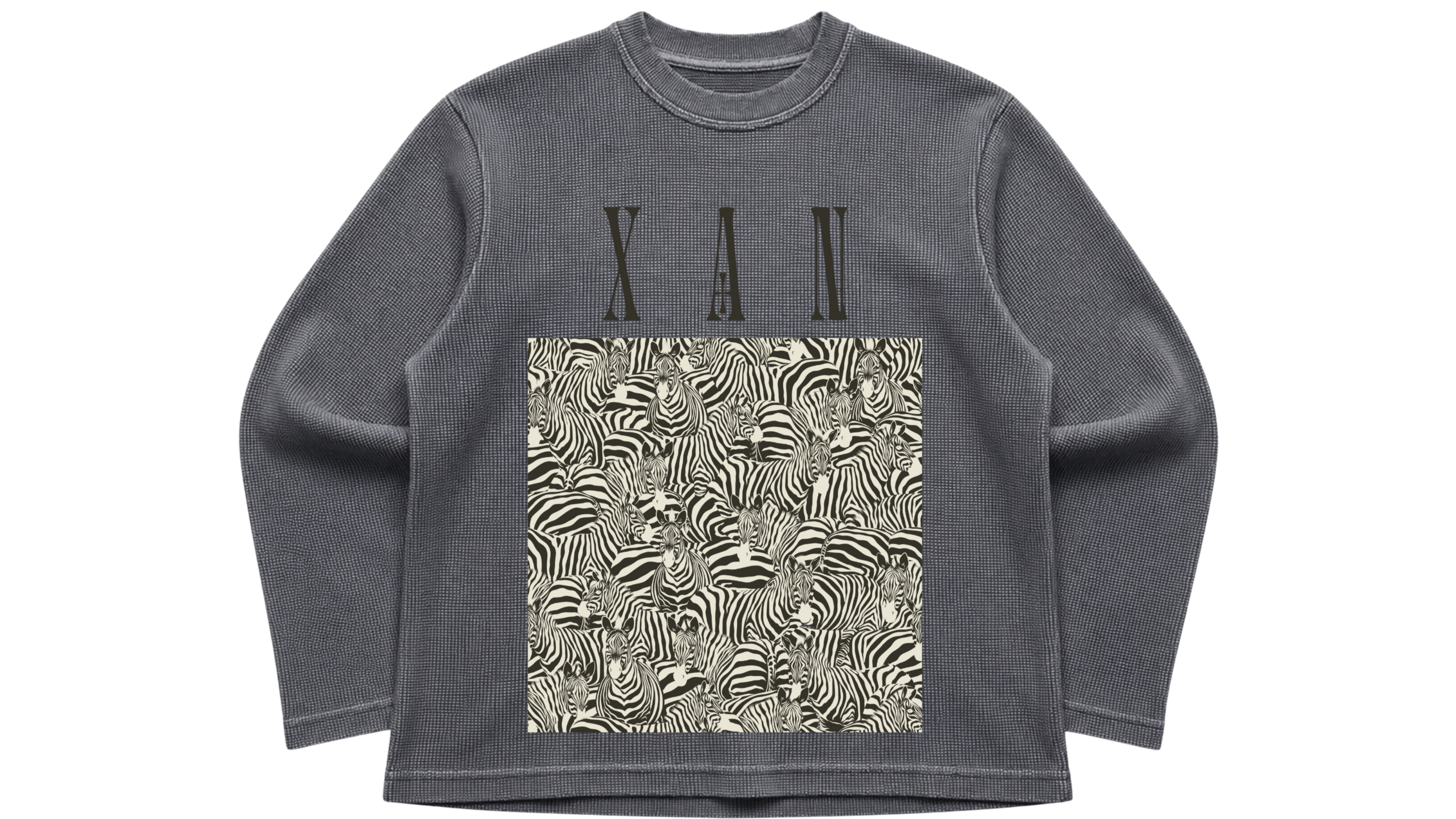 XAN PATTERN ACIDWASH WAFFLE KNIT OVERSIZED FULL SLEEVE T SHIRT