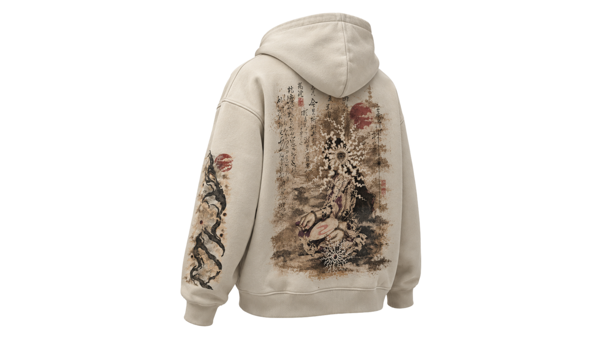 OBSERVANCE cream boxy hoodie — back