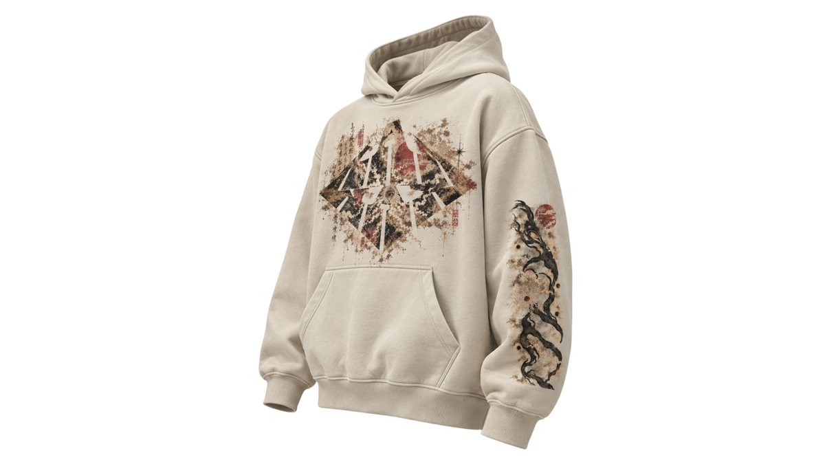 OBSERVANCE cream boxy hoodie — front