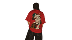 LEOPARD red oversized tee — model back