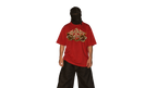 LEOPARD red oversized tee — model front