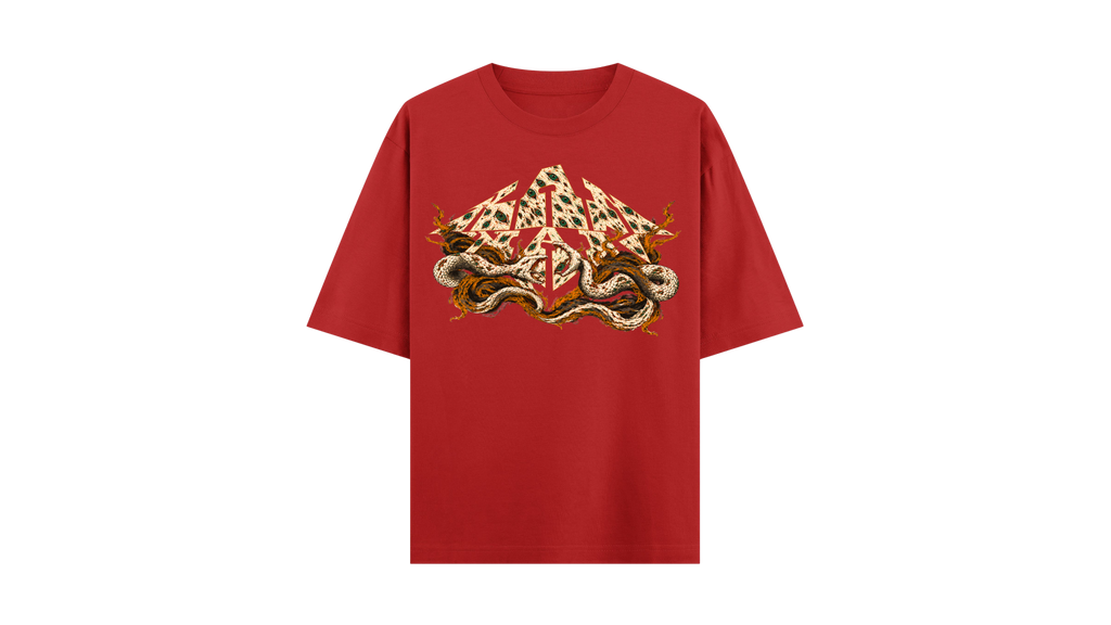 LEOPARD red oversized tee — front