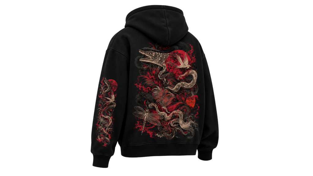REVERENCE black boxy hoodie — back