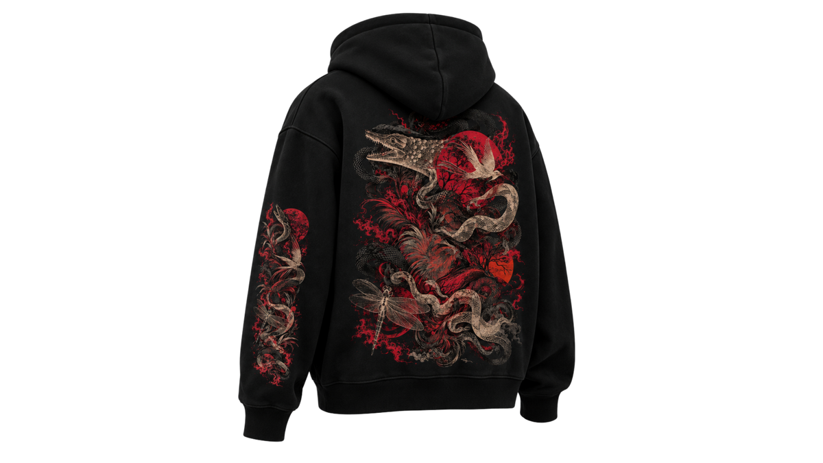 REVERENCE black boxy hoodie — back
