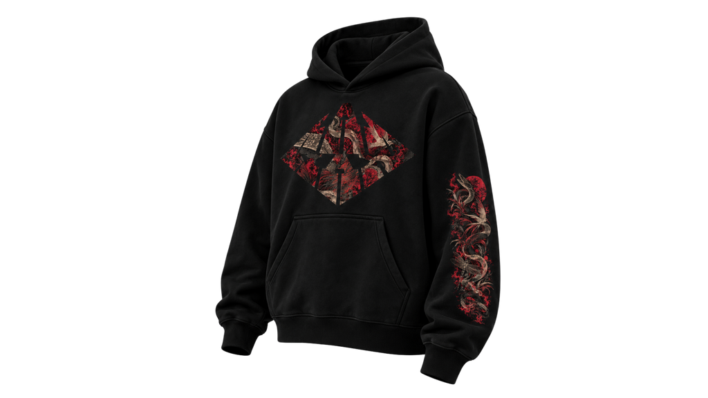 REVERENCE black boxy hoodie — front